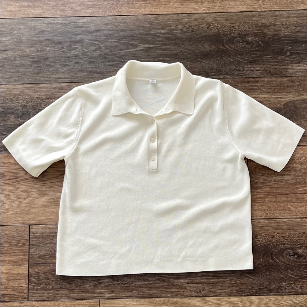Uniqlo Cream Short-Sleeve Polo Top Size M